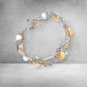 Natural Pearl with Beads Silver Wire Bracelet